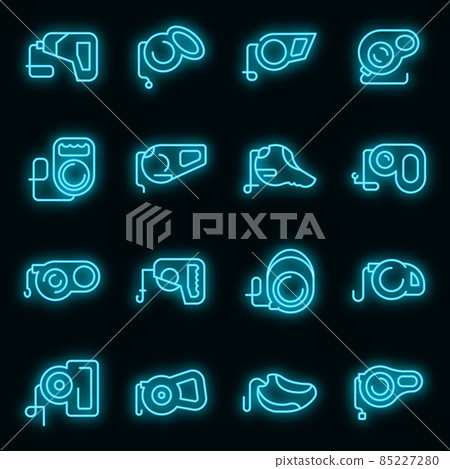 Retractable dog leash icons set vector neon Retractable dog leash icons set vector neon 85227280