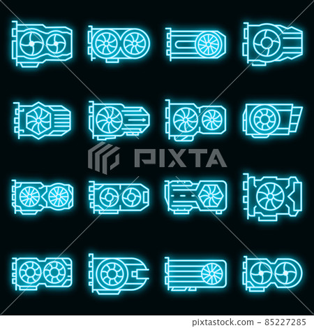 Graphics card icons set vector neon Graphics card icons set vector neon 85227285