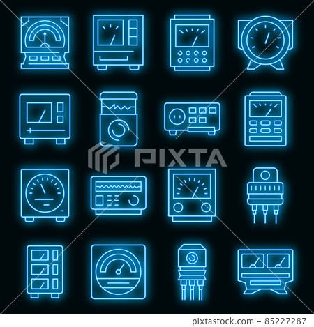 Voltage regulator icons set vector neon Voltage regulator icons set vector neon 85227287