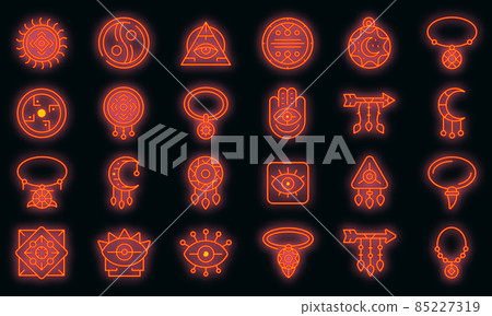 Amulet icons set vector neon 85227319