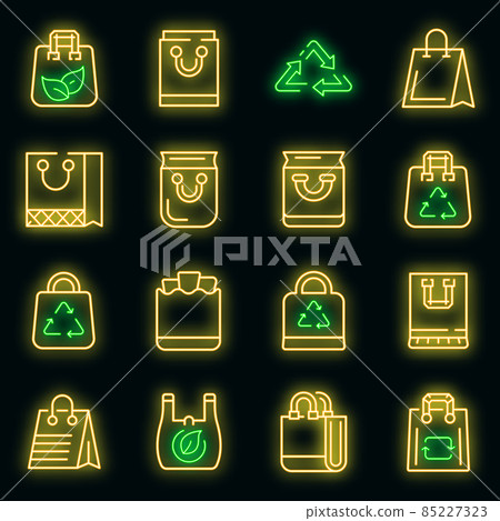 Eco bag icons set vector neon Eco bag icons set vector neon 85227323