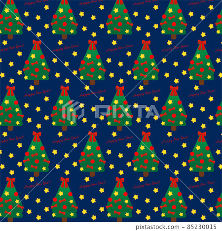 A seamless pattern with New Year trees and stars on dark blue background  85230015