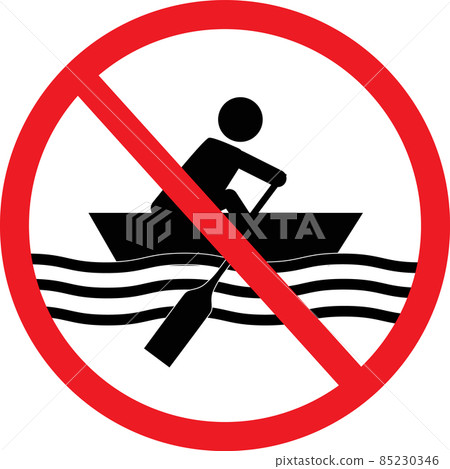 No Rowing Boats on white background. Water Safety Signs. No Rowing Symbol. Flat Style. 85230346