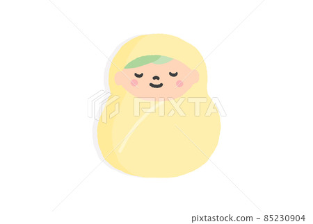 一個微笑的嬰兒裹在襁褓中,睡著一個人,黃色 一個微笑的嬰兒裹在襁褓中,睡著一個人,黃色 85230904