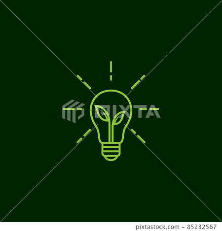 green line bulb lamp with leaf plant logo... - Stock Illustration ...