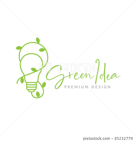 line green bulb lamp with vine leaf logo design vector graphic symbol icon sign illustration creative idea 85232779