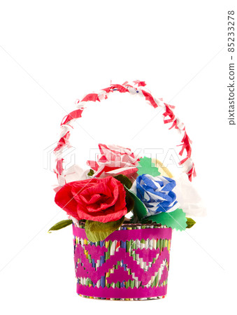 isolated handmade paper flowers basket isolated handmade paper flowers basket 85233278