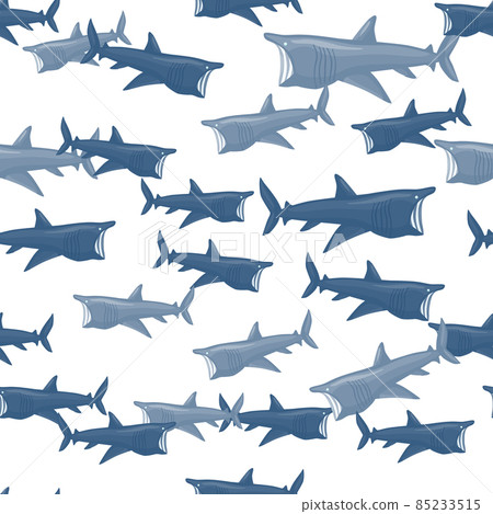 Basking shark seamless pattern in scandinavian style. Marine animals background. Vector illustration for children funny textile. Basking shark seamless pattern in scandinavian style. Marine animals background. Vector illustration for children funny textile. 85233515