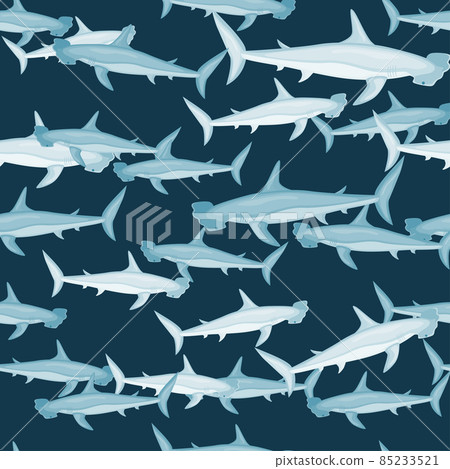 Hammerhead shark seamless pattern in scandinavian style. Marine animals background. Vector illustration for children funny textile. Hammerhead shark seamless pattern in scandinavian style. Marine animals background. Vector illustration for children funny textile. 85233521