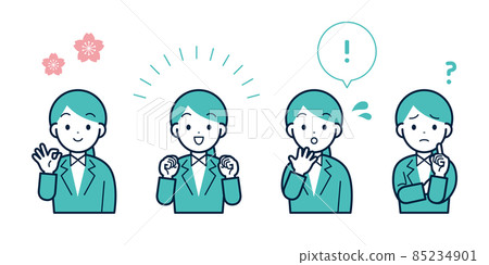 新員工努力工作的插圖和圖標（面部表情和姿勢集） 85234901
