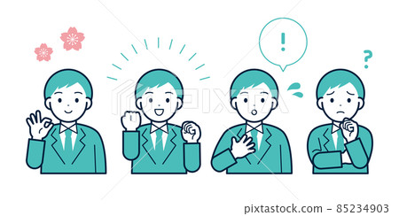 新員工努力工作的插圖和圖標(面部表情和姿勢集) 新員工努力工作的插圖和圖標(面部表情和姿勢集) 85234903