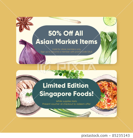 Voucher template with Singapore cuisine concept,watercolor style Voucher template with Singapore cuisine concept,watercolor style 85235143
