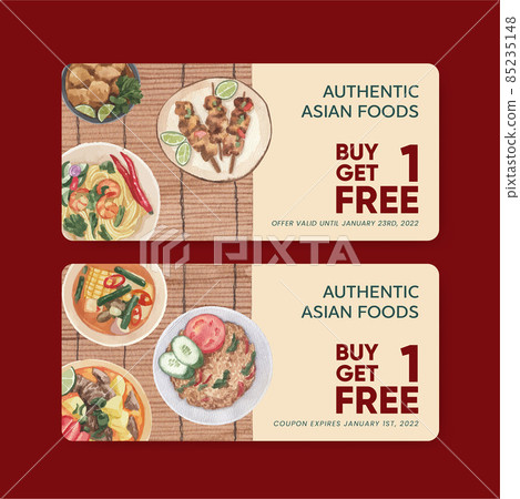 Voucher template with Hong Kong food concept,watercolor style Voucher template with Hong Kong food concept,watercolor style 85235148
