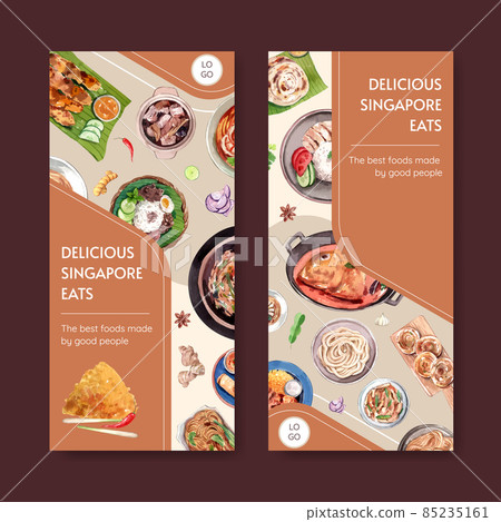 Flyer template with Singapore cuisine concept,watercolor style Flyer template with Singapore cuisine concept,watercolor style 85235161