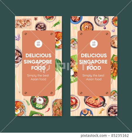 Flyer template with Singapore cuisine concept,watercolor style Flyer template with Singapore cuisine concept,watercolor style 85235162