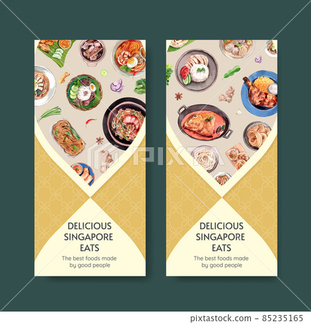 Flyer template with Singapore cuisine concept,watercolor style 85235165