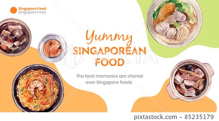 Billboard template with Singapore cuisine concept,watercolor style Billboard template with Singapore cuisine concept,watercolor style 85235179