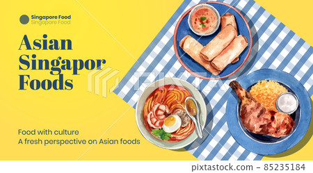 Billboard template with Singapore cuisine concept,watercolor style Billboard template with Singapore cuisine concept,watercolor style 85235184