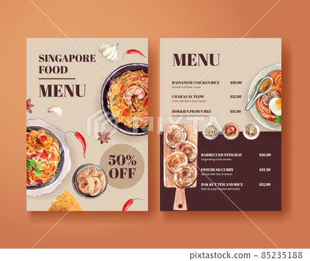 Menu template with Singapore cuisine concept,watercolor style Menu template with Singapore cuisine concept,watercolor style 85235188