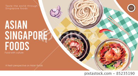 Billboard template with Singapore cuisine concept,watercolor style 85235190