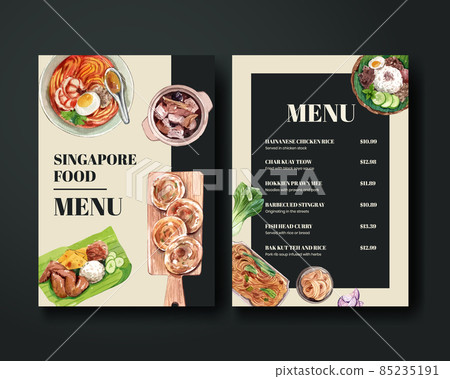 Menu template with Singapore cuisine concept,watercolor style 85235191