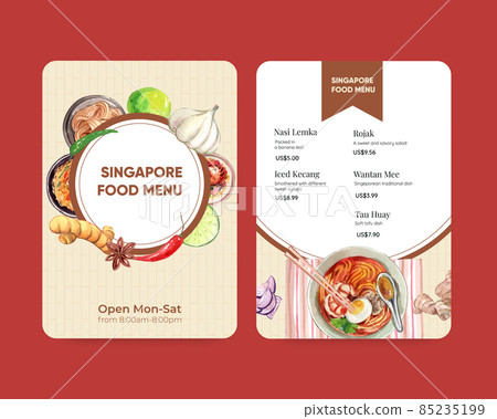Menu template with Singapore cuisine concept,watercolor style Menu template with Singapore cuisine concept,watercolor style 85235199