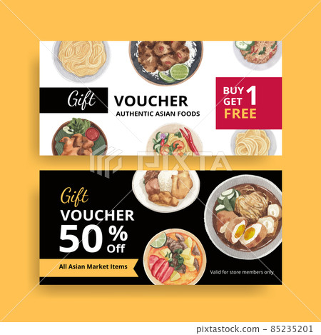 Voucher template with Hong Kong food concept,watercolor style Voucher template with Hong Kong food concept,watercolor style 85235201
