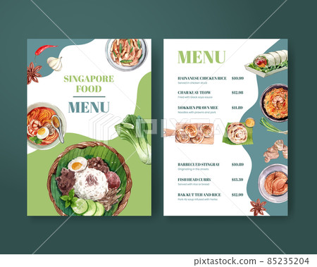 Menu template with Singapore cuisine concept,watercolor style 85235204