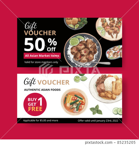 Voucher template with Hong Kong food concept,watercolor style Voucher template with Hong Kong food concept,watercolor style 85235205