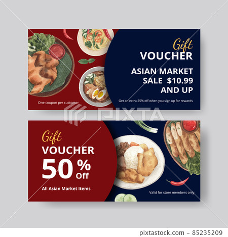 Voucher template with Hong Kong food concept,watercolor style 85235209