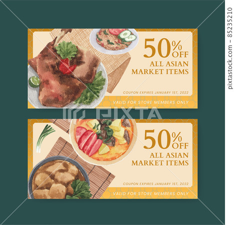 Voucher template with Hong Kong food concept,watercolor style Voucher template with Hong Kong food concept,watercolor style 85235210