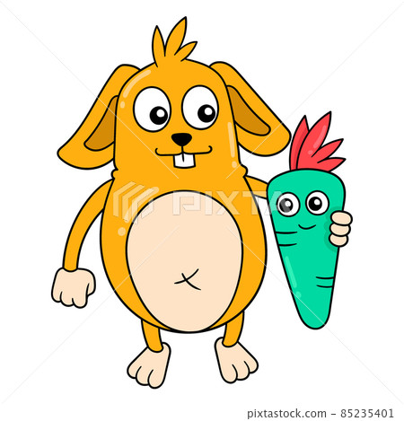 the bunny is making friends with the carrot, doodle icon image kawaii 85235401