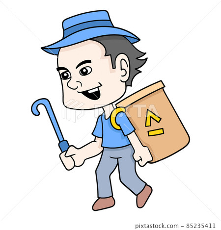 scavengers walking carrying baskets collecting used goods, doodle icon image kawaii 85235411