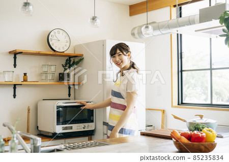 Female using a microwave (smile) Female using a microwave (smile) 85235834