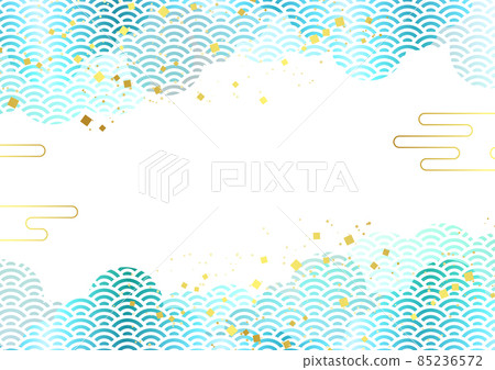 Blue blue sea wave and gold leaf cloud background horizontal 85236572