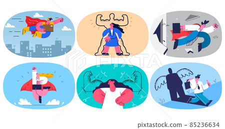 Set of workers as superheroes show leadership  85236634