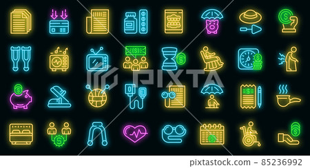 Retirement icons set vector neon 85236992