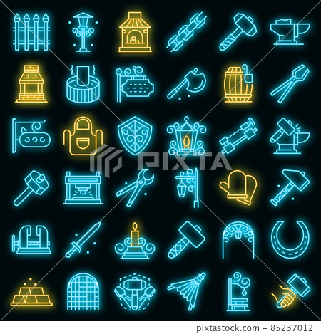 Blacksmith icons set vector neon Blacksmith icons set vector neon 85237012