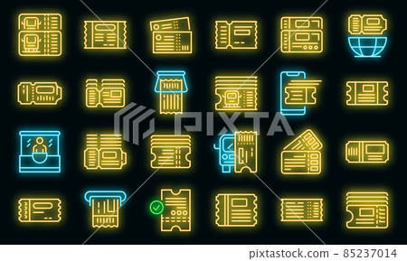 Bus ticketing icons set vector neon 85237014