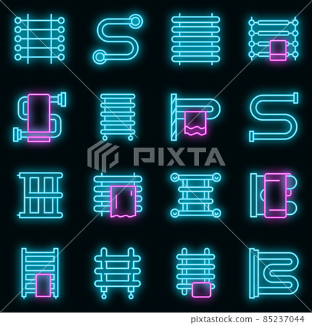 Heated towel rail icons set vector neon Heated towel rail icons set vector neon 85237044