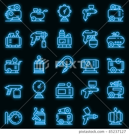 Air compressor icons set vector neon Air compressor icons set vector neon 85237127