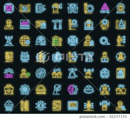 Communications engineer icons set vector neon 85237135
