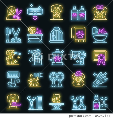 Groomer icons set vector neon 85237145