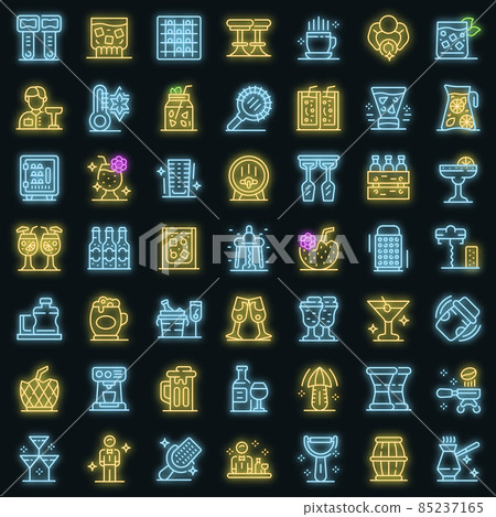 Bartender icons set vector neon 85237165