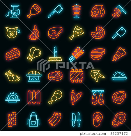 Meat icons set vector neon 85237172