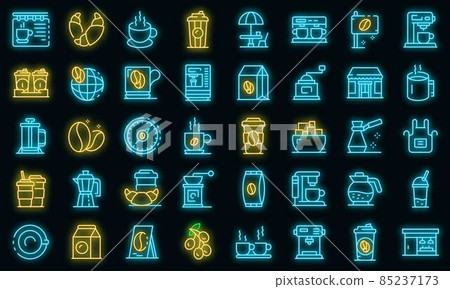 Coffee shop icons set vector neon Coffee shop icons set vector neon 85237173