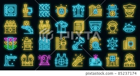 Policeman icons set vector neon Policeman icons set vector neon 85237174