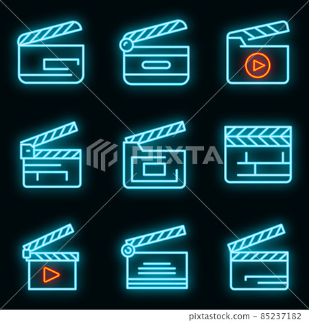 Clapper icons set vector neon Clapper icons set vector neon 85237182