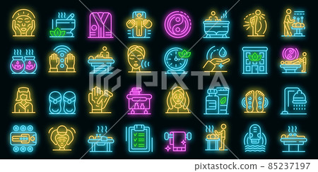 Masseur icons set vector neon Masseur icons set vector neon 85237197