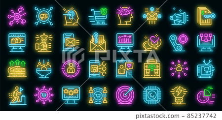 Marketer icons set vector neon Marketer icons set vector neon 85237742